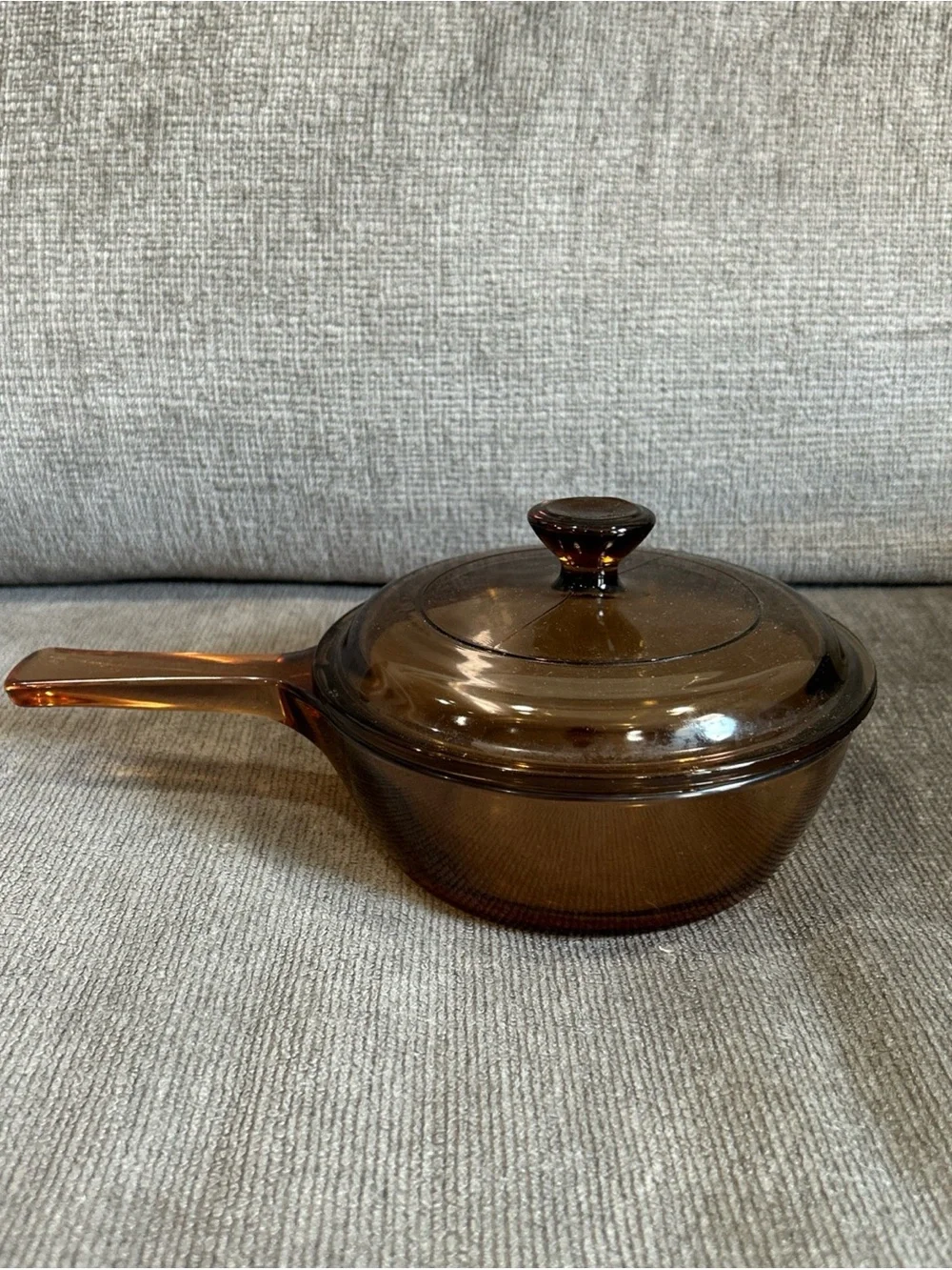 Vintage Vision by Corning Amber Glass 0.5 L Sauce Pan Pot USA W/Pyrex Lid USA